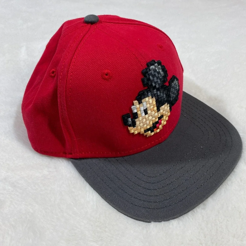 Disney Parks Mickey Mouse Pixel Art Youth Baseball Cap Hat Red Gray